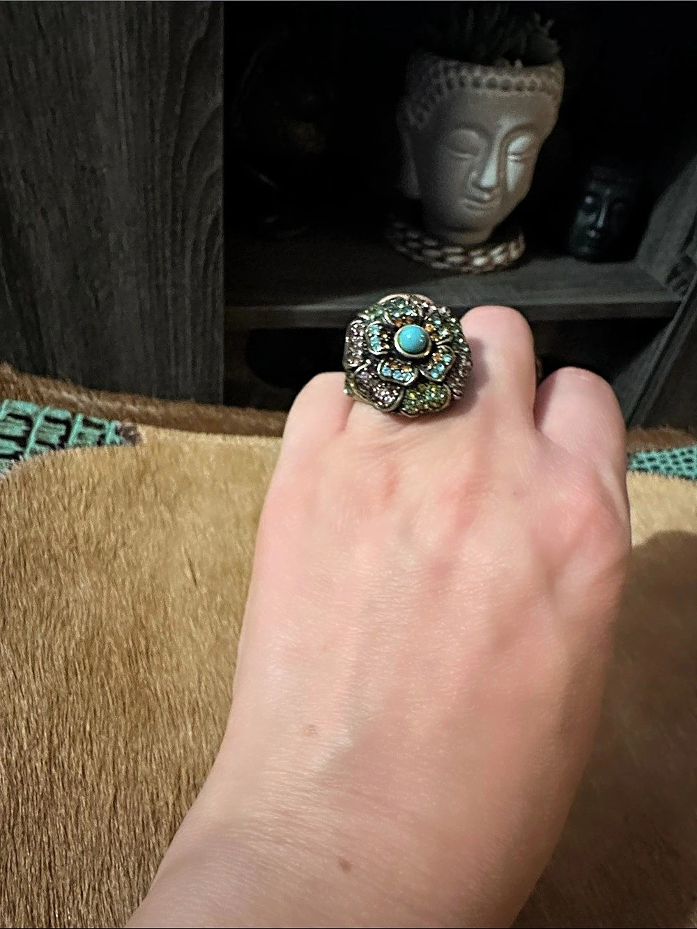 Blue Floral Statement Ring